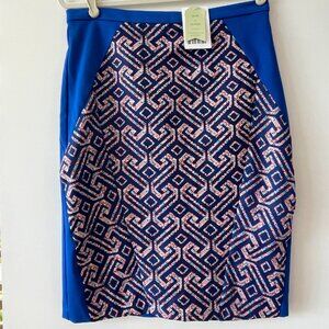 Anthropologie Eva Franco Cobalt Blue Boho Pencil Skirt, Size‎ 12, NWT
